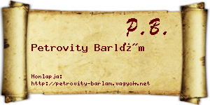 Petrovity Barlám névjegykártya
